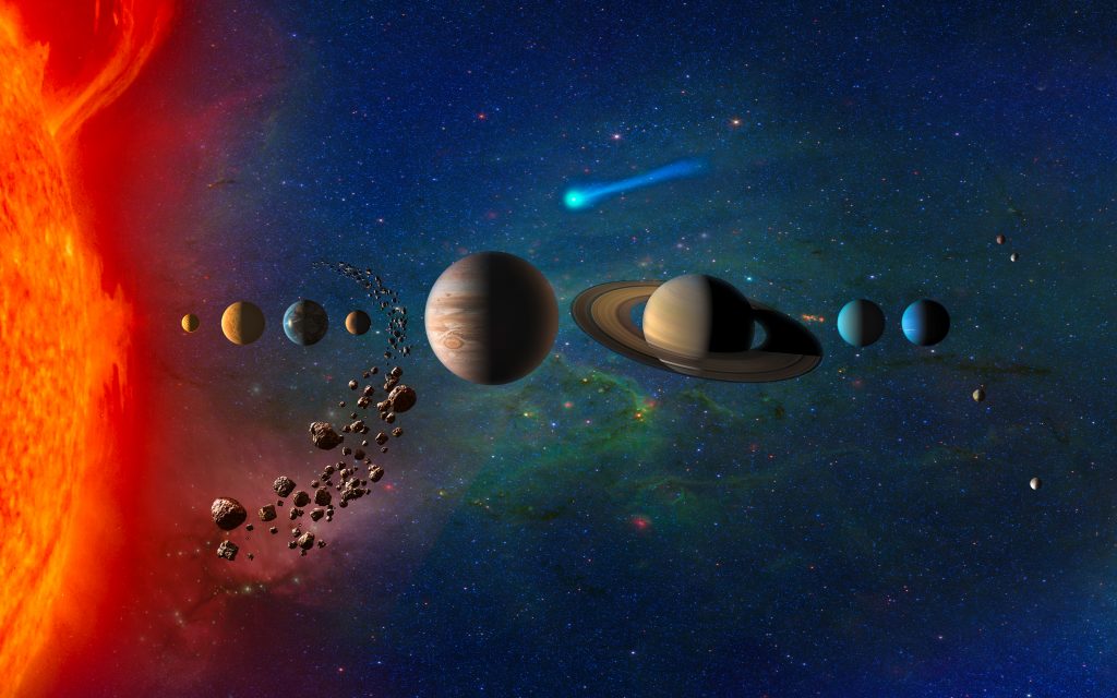 Image courtesy of NASA. This artist's illustration portrays the solar system in condensed form.