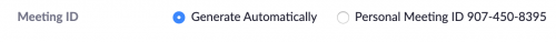 Screen shot of how to generate a meeting ID in Zoom