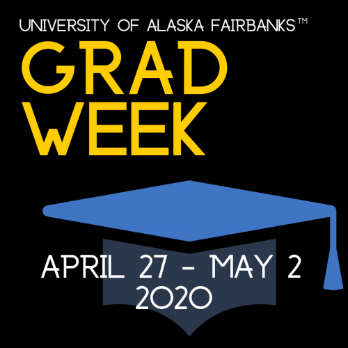graphic image of mortar board with grad week's dates of april 27-May 2, per announcement