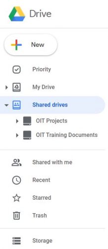 Screen shot of where the shared drive icon sits on a user's left-hand navigation bar