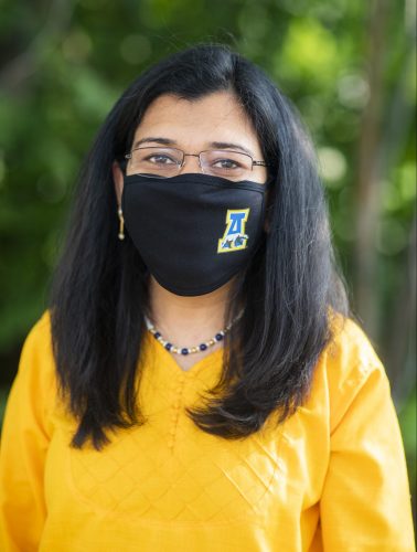 Provost Anupma Prakash masks up to help keep Nanook Nation healthy. UAF photo by JR Ancheta.