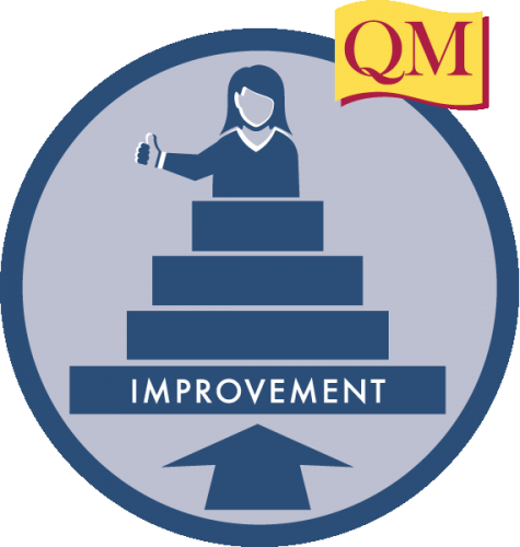 Badge with pyramid steps that say "improvement."