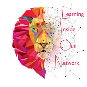 A graphic of a lion that dissolves into lines and dots with the words "Learning Inside Out Network"