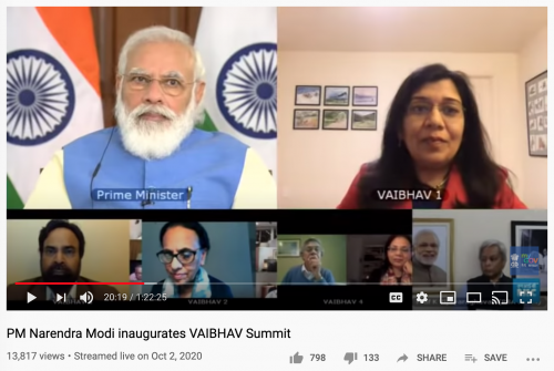 Provost Anupma Prakash (upper right corner) participated in an online summit of Indian academics. The summit was hosted by India's prime minister, Narendra Modi, on Oct. 2, 2020.