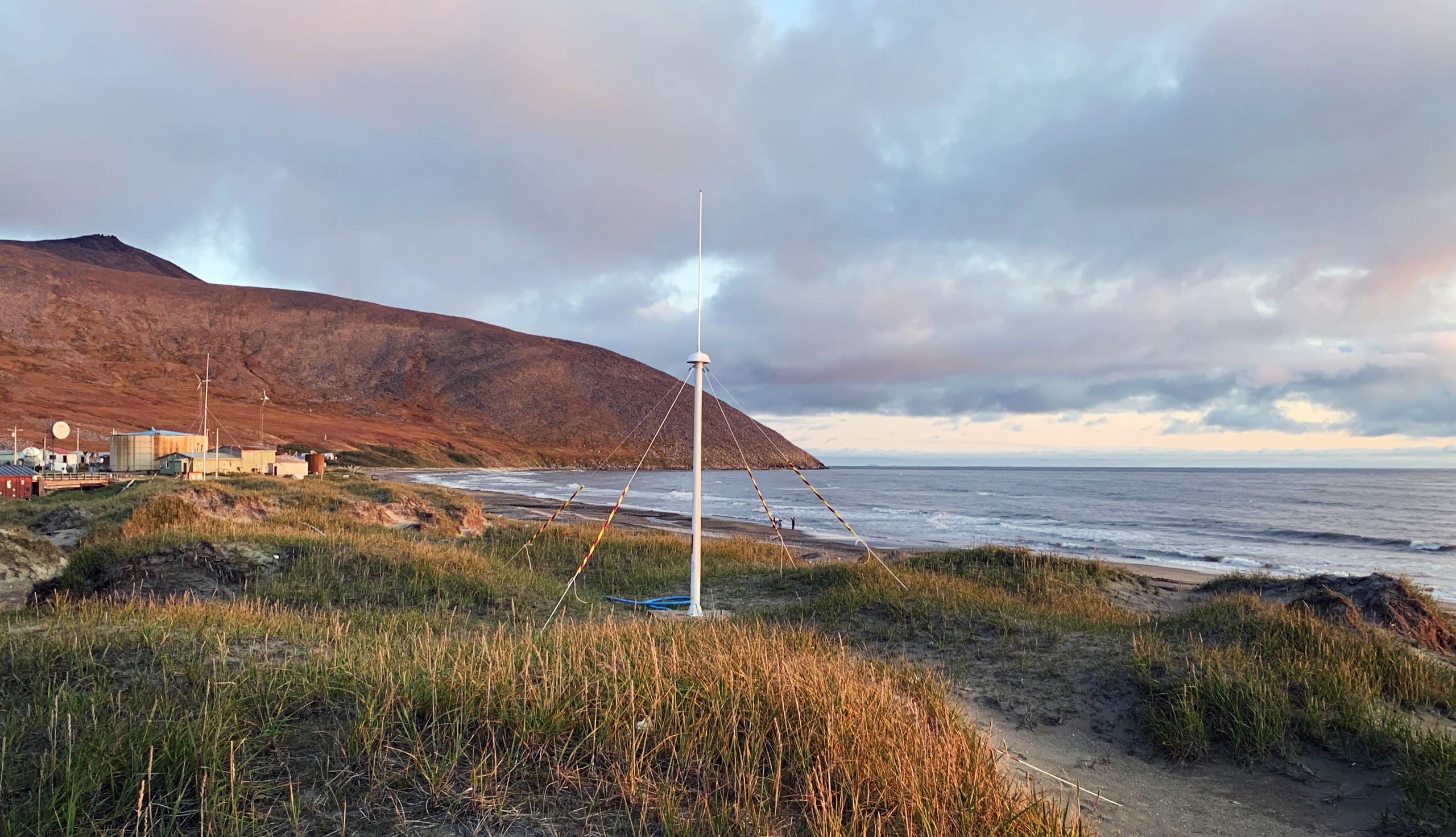 Photo by Hank Statscewich. High-frequency radar antennas measure surface currents in the Bering Strait from this location in the village of Wales.