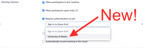 Screen shot of dropdown box to select UA participants for authentication