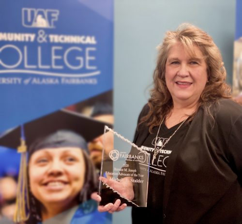 Michele Stalder, dean of UAF's Community and Technical College, was presented with the 2020 Bernice M. Joseph Education Advocate of the Year Award by the Fairbanks Chamber of Commerce. Photo by Karalee Watts, CTC.
