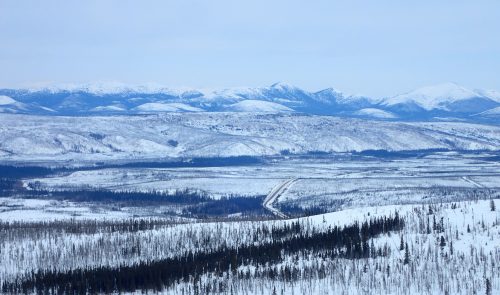 Photo by Ned Rozell. Winter snow blankets the Jim River and Prospect Creek valleys in northern Alaska, where an official thermometer registered Alaska’s all-time low of minus 80 degrees Fahrenheit on Jan. 23, 1971.
