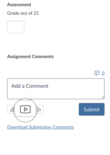 Screenshot of Canvas feedback area highlighting the video icon.