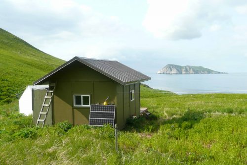 Photo by Erik Andersen, U.S. Fish and Wildlife Service. This cabin on Chowiet Island, south of the Alaska Peninsula, is the summer home for two biologists who were the closest humans to a recent magnitude 8.2 earthquake.