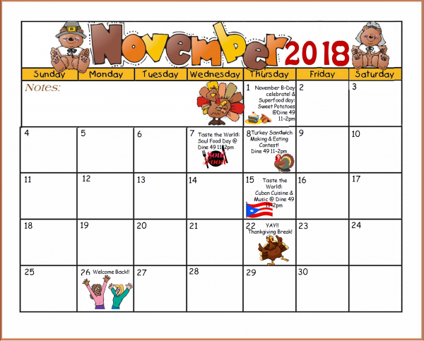 November dining events calendar
