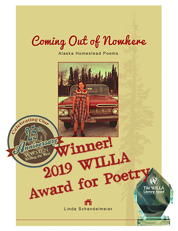 Image of book cover for "Coming Out of Nowhere" with the WILLA Award logos imposed over it.