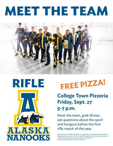 Athletics-Rifle-Meet-Up-flyer. Contains same info as announcement. Features picture of team in their gear and with their rifles.
