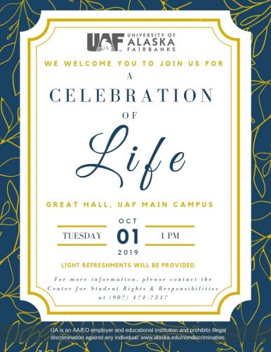 Celebration of Life flyer. Contains same info as the announcement.