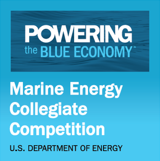Powering the blue economy graphic image. Marine energy collegiate competition. US Department of energy.