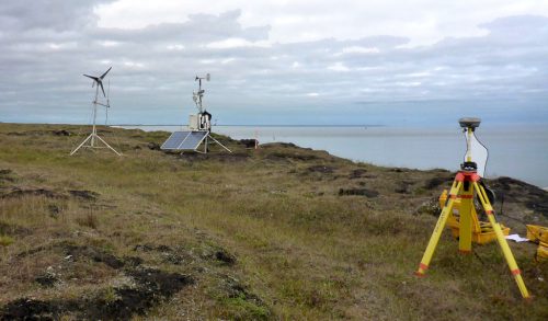 Solar- and wind-powered meteorological station on Foggy Island Bay, Alaska. Photo courtesy of Paul Duvoy.