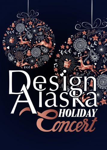graphic image for design alaska holiday concert. Two baubles with snowflake and reindeer designs