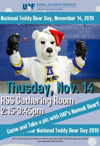 Same info as announcement. Shows Nanook with Santa hat and hockey gloves, dressed in hockey jersey.