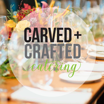 graphic image "carved and crafted catering" overlying a set table