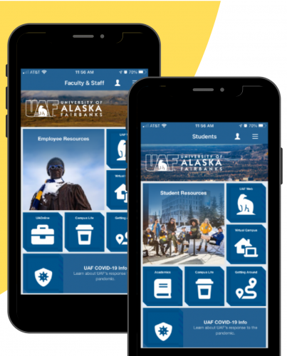 UAF mobile app screens on displayed on phones