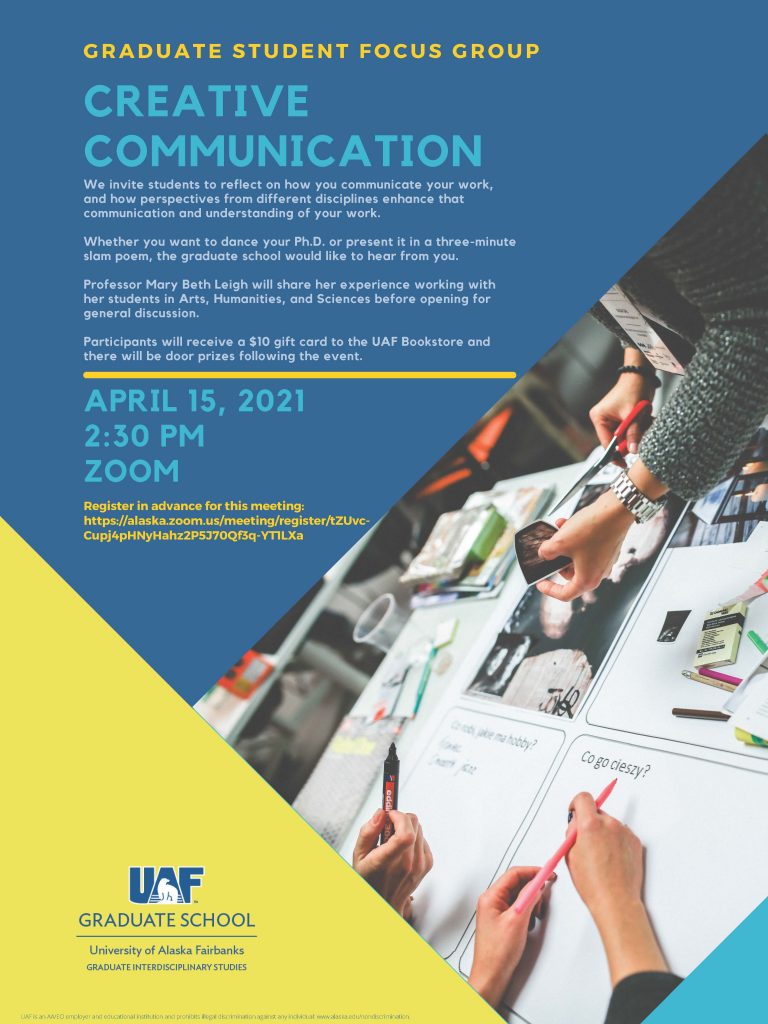 Flyer for creative communications focus group