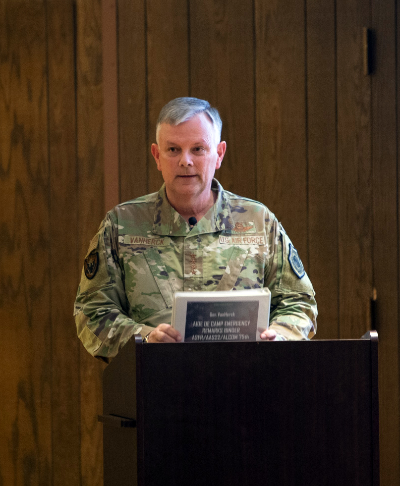 Photo by Troy Bouffard.
Gen. Glen D. VanHerck speaks to the Arctic Security Forces Roundtable delegations on May 3, 2022, on the University of Alaska Fairbanks campus.  