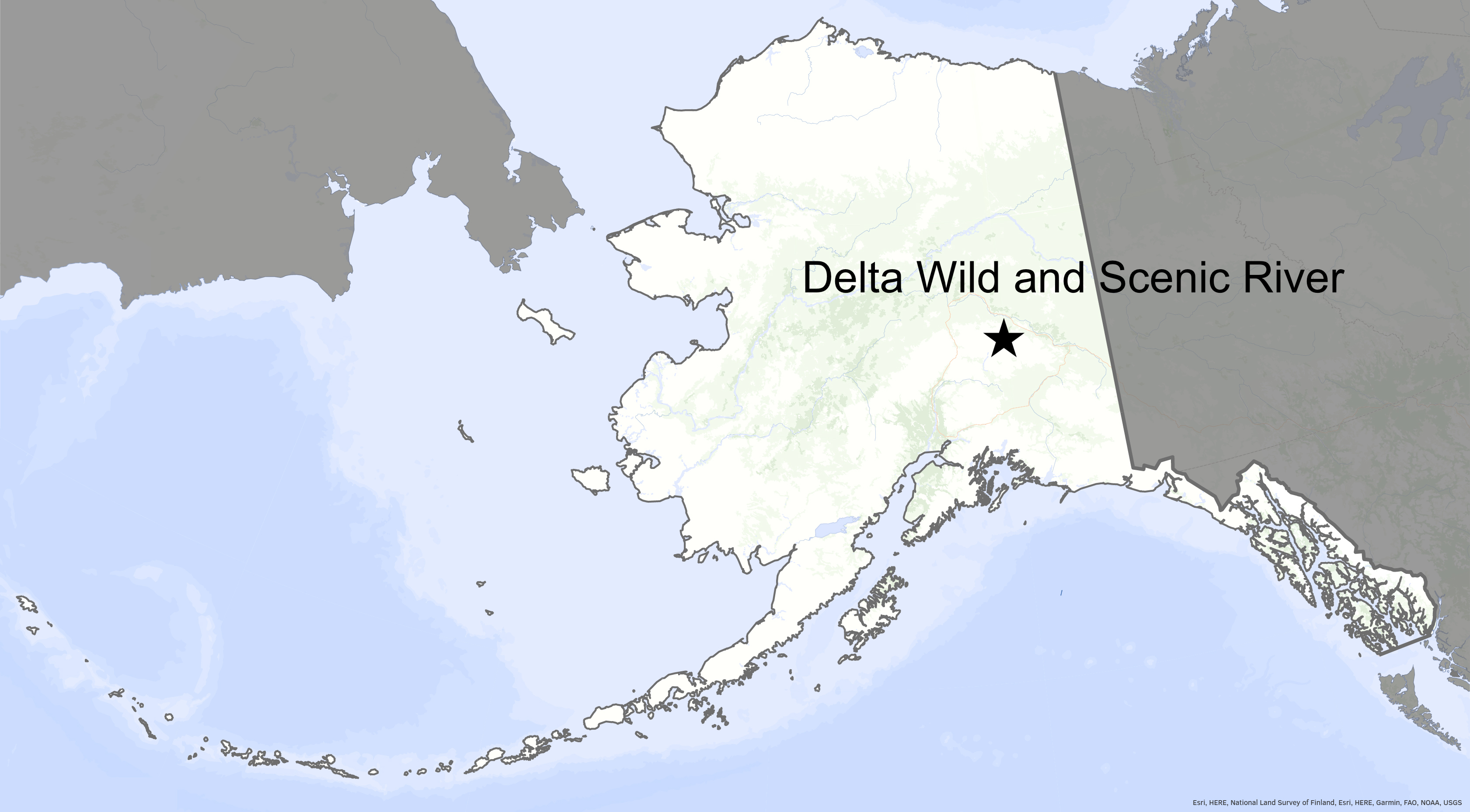 A map locates the Delta River in the center of Alaska.