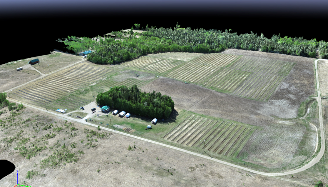 A drone image shows a farm in the Fairbanks area. 