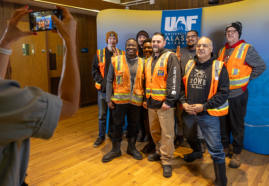 A group of UAF employees get together for a photo during Staff Recognition and Development Day on April 10, 2024.