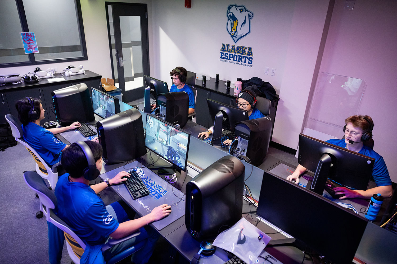 Nanook Esports Blue Team competes in a game of Valorant at the Alaska Esports Center.