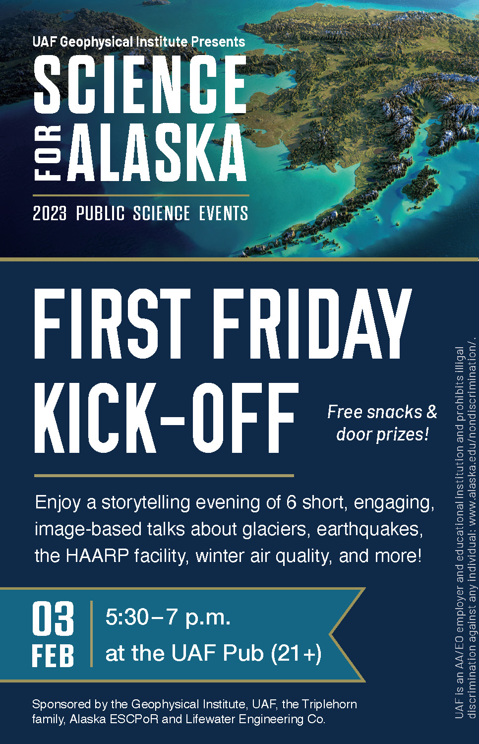 Poster for Science for Alaska public science events: First Friday