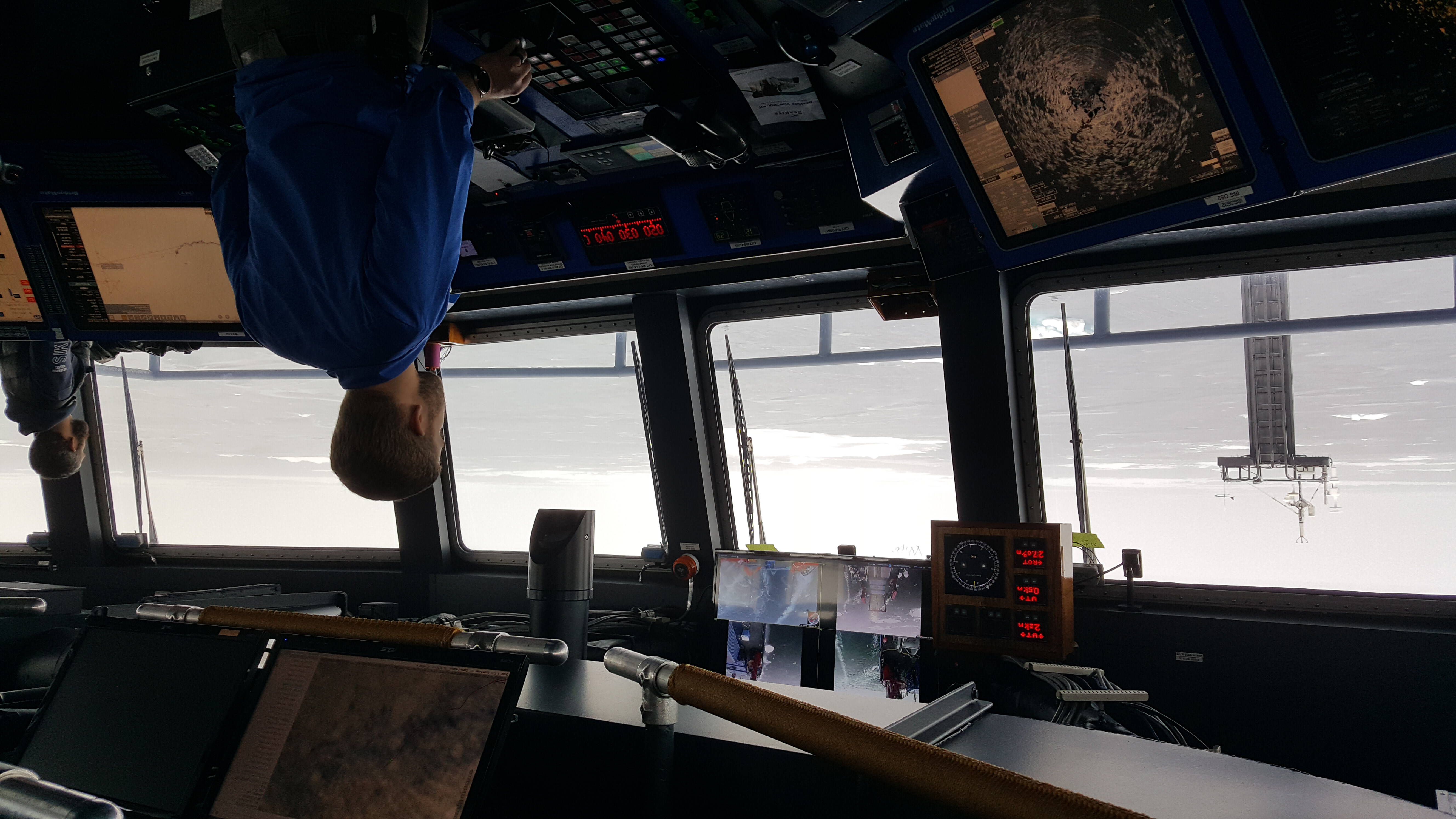A break in the clouds allows the Sikuliaq crew to use GINA-provided visible images to navigate around larger ice floes. 
