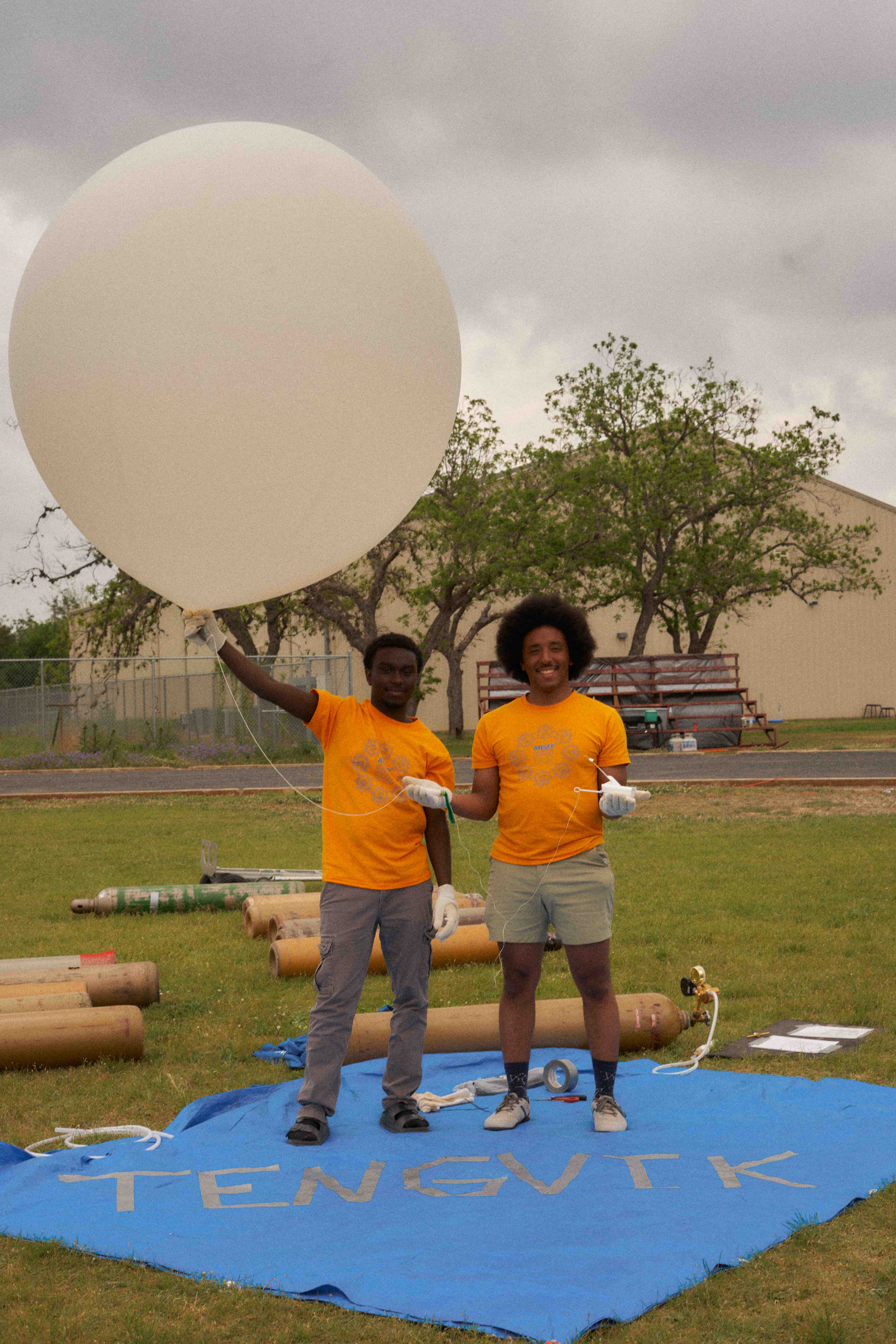 Students releasing weather balloon