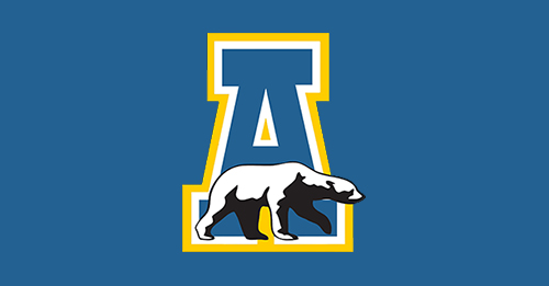 UAF Athletics logo on blue background