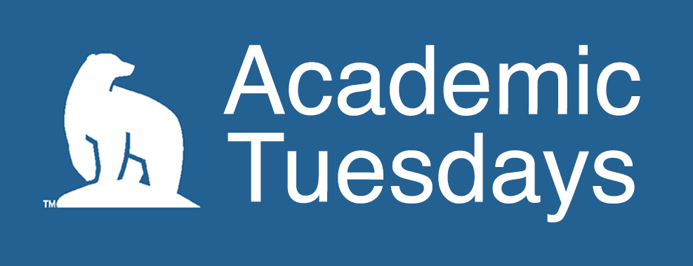 White Nanook bear logo next to the words Academic Tuesdays against a blue background