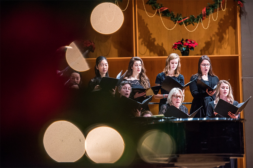 The Choir of the North performs their annual winter concert on Dec. 9, 2017, in the Davis Concert Hall. UAF Photo by Zayn Roohi. 