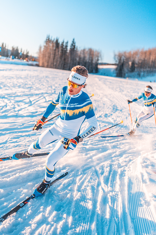 a cross-country skier skis