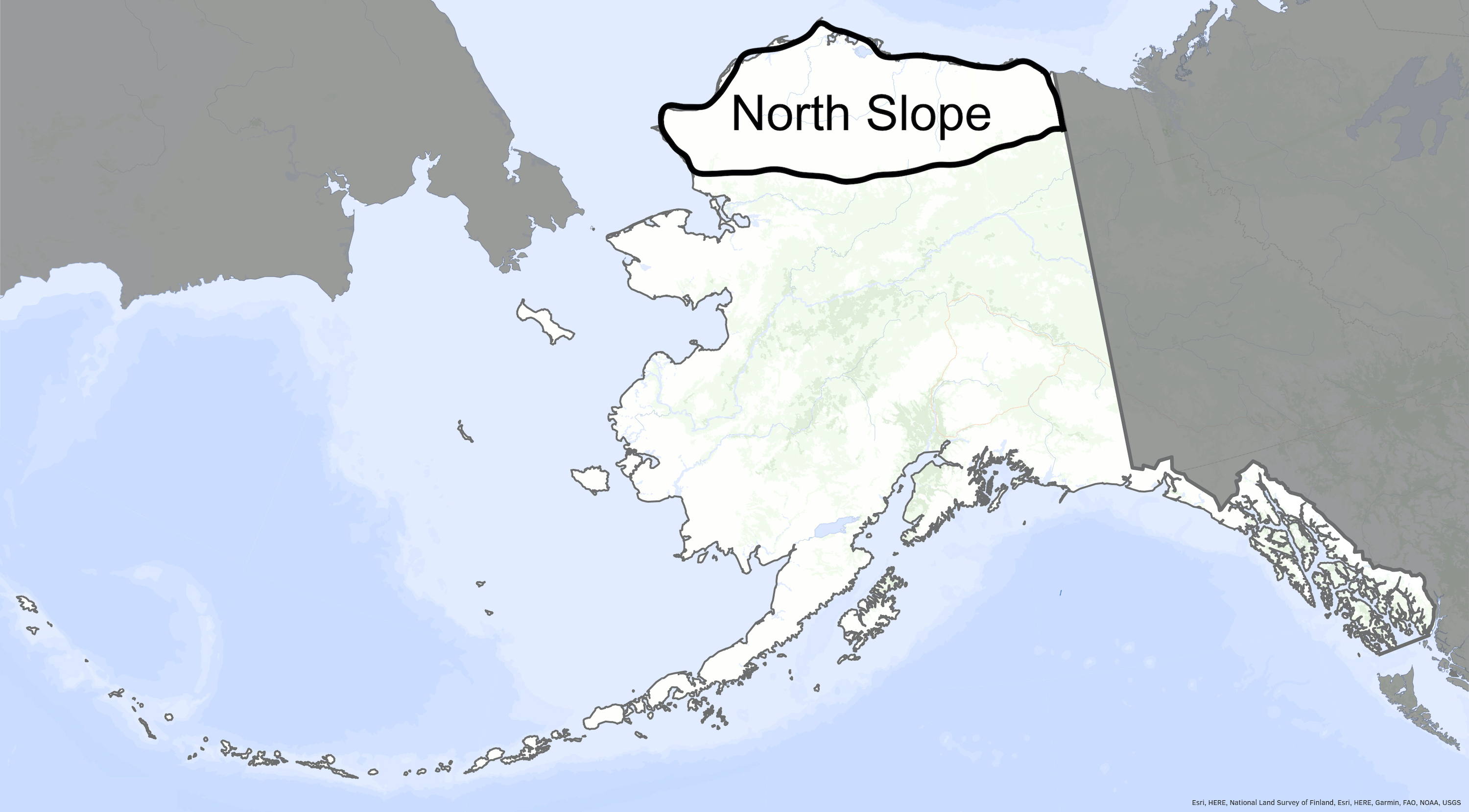 The North Slope is circled on a map of Alaska.