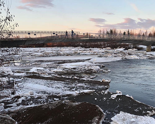 Chena River breaking up at sunset