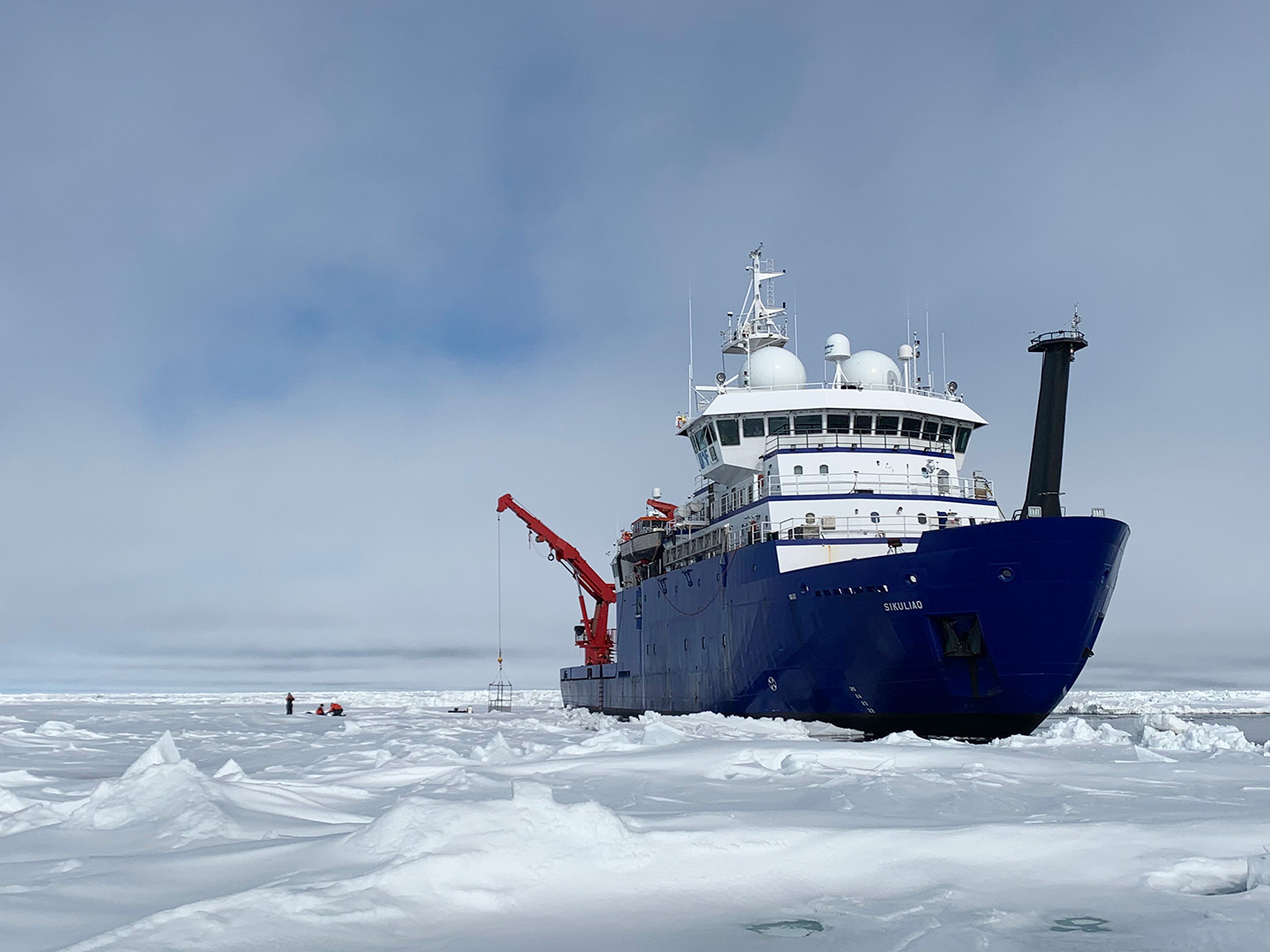 The Sikuliaq, a 261-foot ice-capable research vessel operated by UAF, pauses in the Arctic Ocean in June 2021 during its fifth year of operation. 
