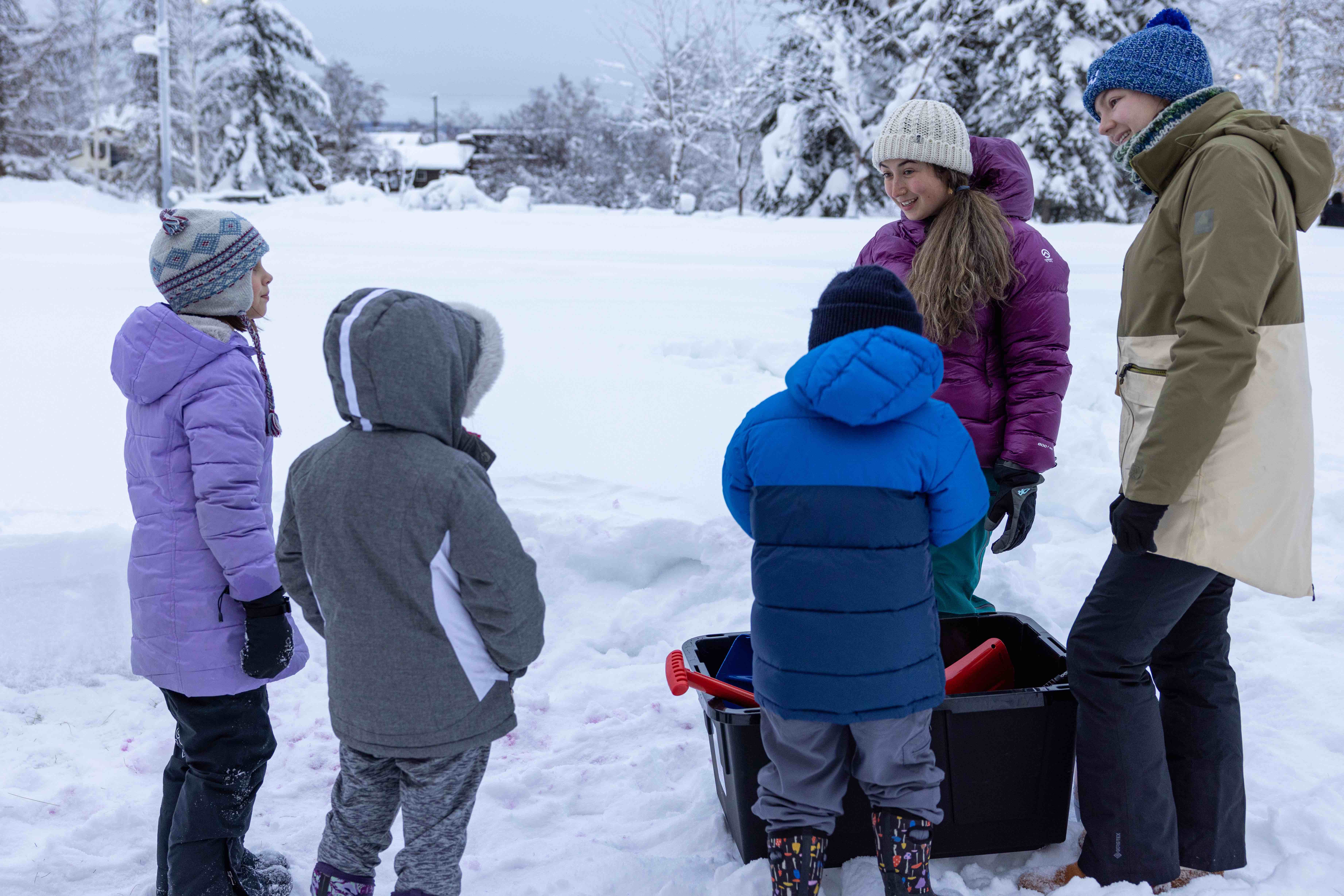Children learning about snow