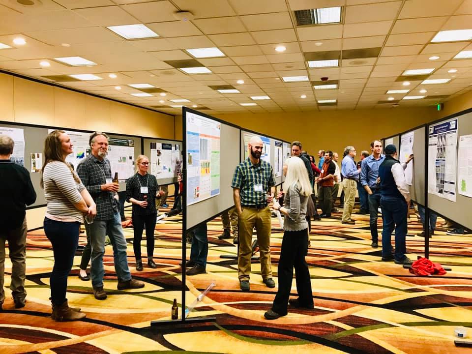 Researchers from the Toolik Field Station community share their science in the 2019 All Scientists Meeting poster session. Photo by Toolik Field Station/Faustine Bernadac.
