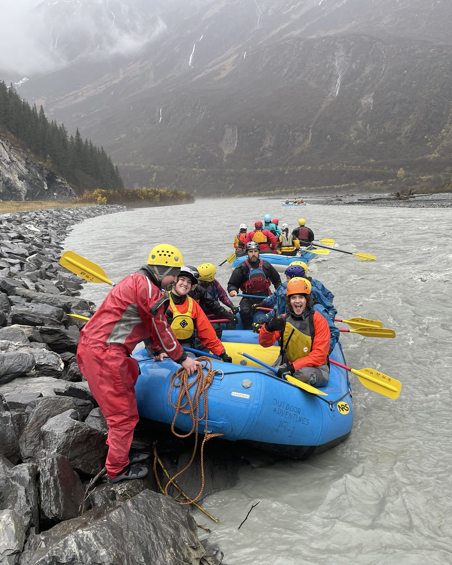 Students, staff and faculty from four universities head out in inflatable rafts for a trip down the Lowe river through historic Keystone Canyon as part of an outdoor leadership conference.