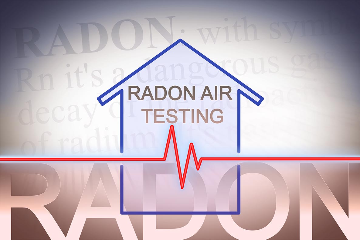 The danger of radon gas in our homes - concept image with check-up chart about radon level testing.