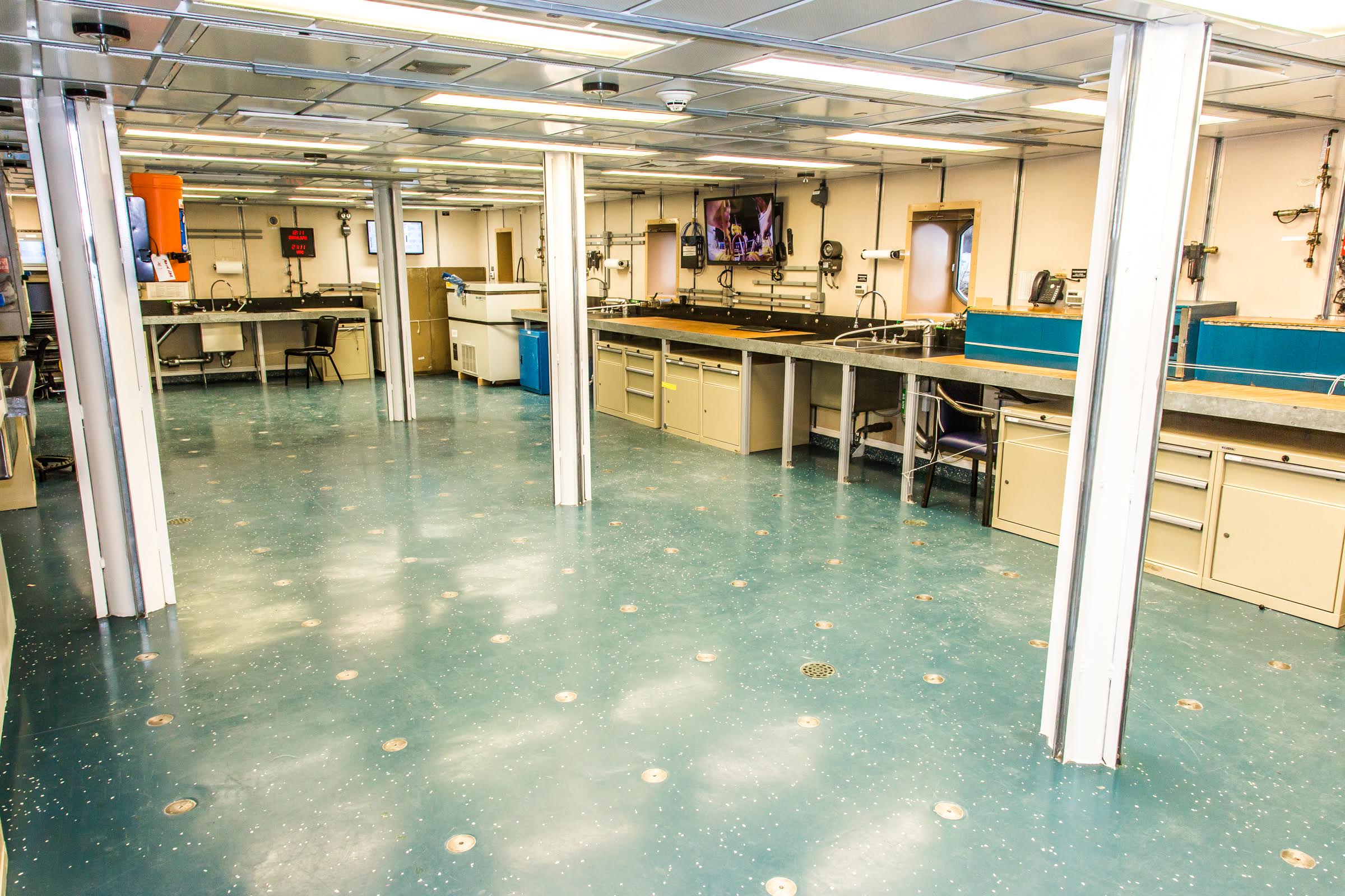 A view of one of the labs off the main deck of the R/V Sikuliaq as it sits at the dock in Juneau during a stopover on its inaugural voyage to its home port of Seward.