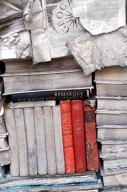 Stacks of worn, old books