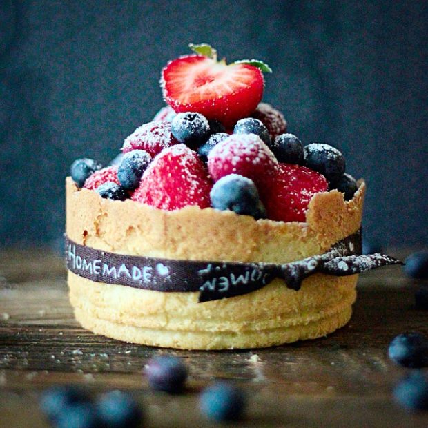 Pastry topped with mixed berries