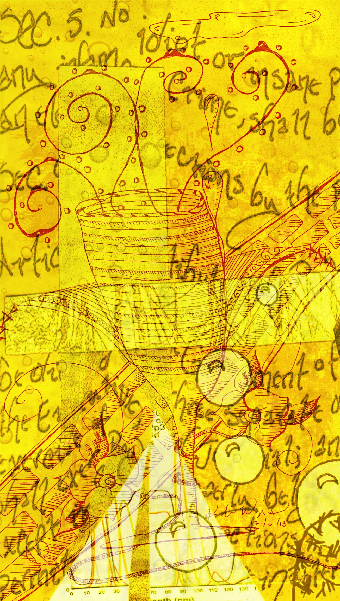 Abstract art with words on a bright yellow background by Kobina Wright