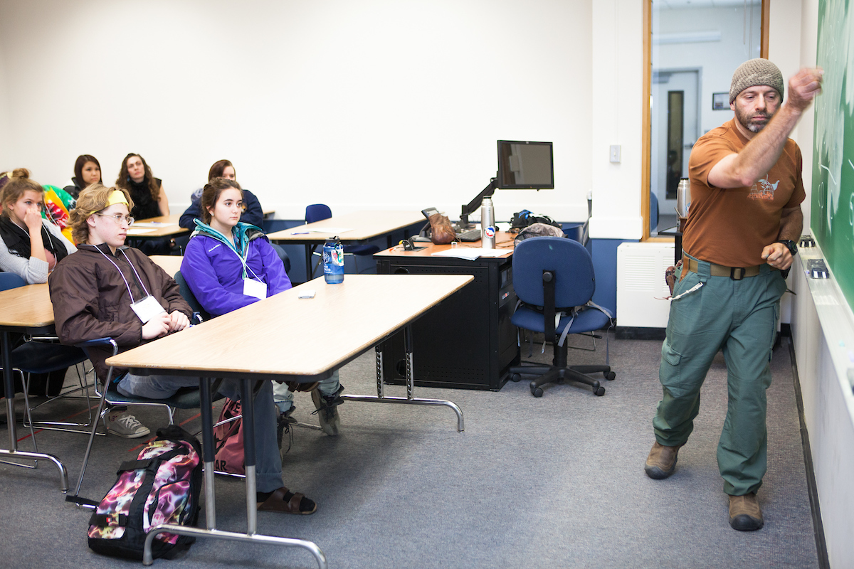 Dr. Eduardo Wilner teaches visiting high school students in a mock philosophy class during Discover UAF’s InsideOut program in late Oct. 2012 at the Gruening Building. UAF Photo by JR Ancheta