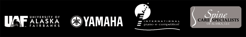 Sponsor logos for UAF, Yamaha, International Piano E-Competition, Spine Care Specialists of Alaska LLC